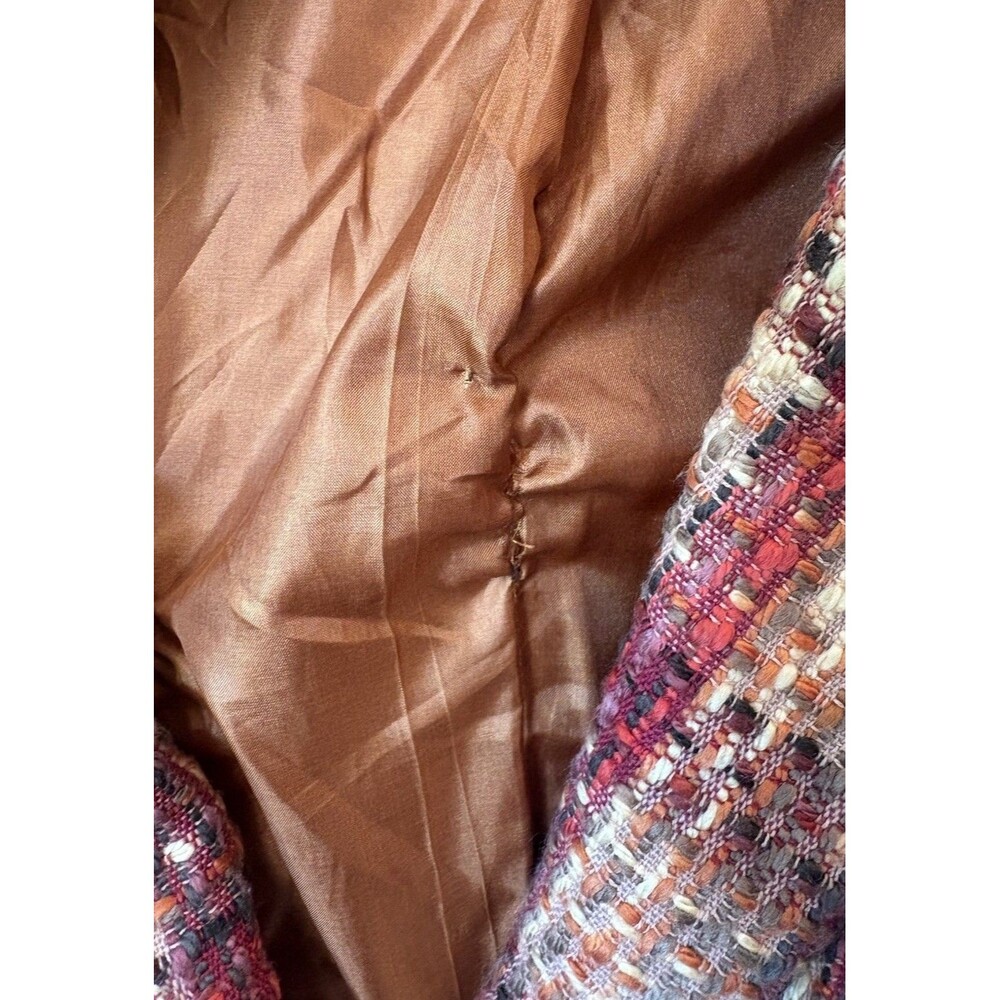 Vtg Midnight Velvet Tweed Plaid Blazer Jacket Women's 18W Orange Burgundy Autumn - Picture 4 of 5